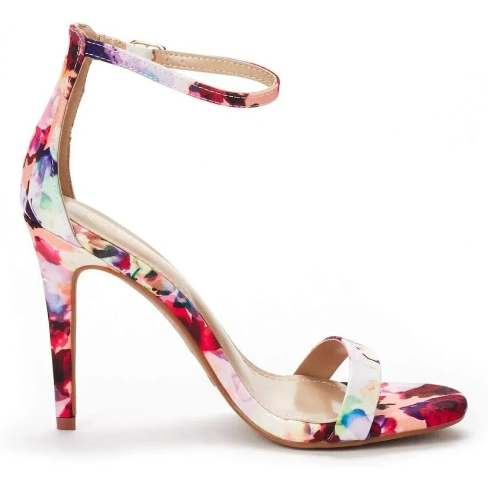 Women's Floral Flower Ankle Strap Stiletto Round Open Toe Stylish Heel Shoe